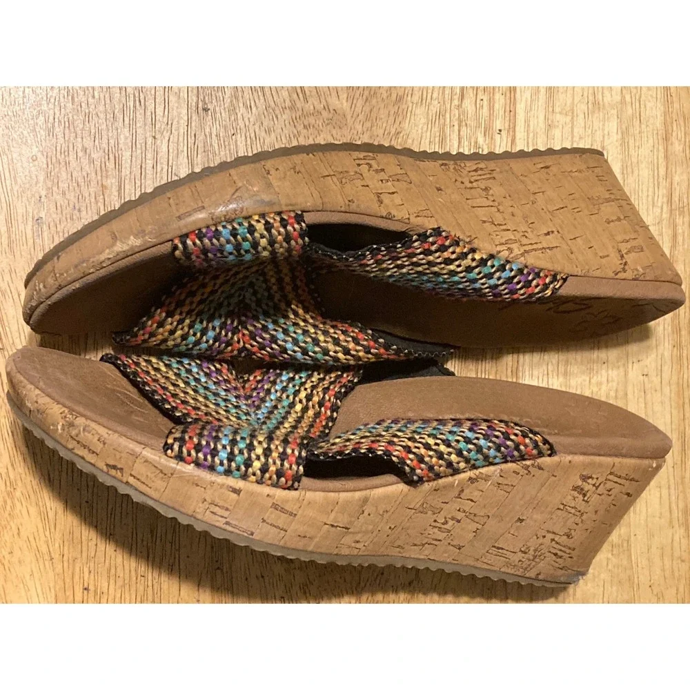 Skechers Luxe Foam‎ Multi Color Woven Wedge Sandals Womens 6 SN 38554 MLT Boho